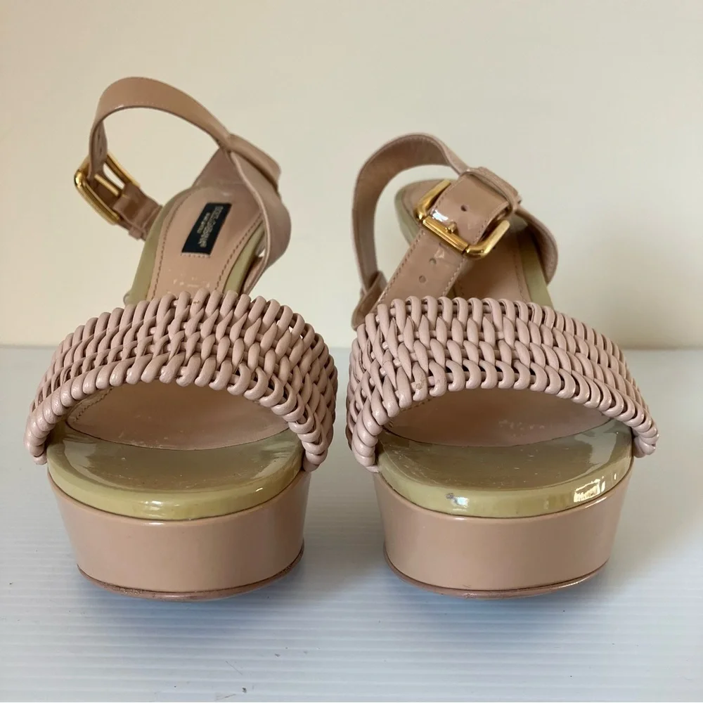 Dolce & Gabbana Pink Nude Woven Platform Sandal Heels size EU 36 US 5.5